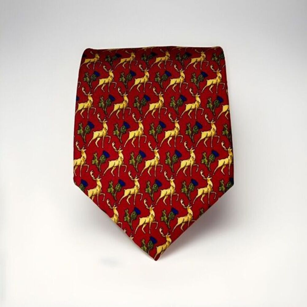 Gap‎ Premium Silk Tie Red Gold Deer Stag